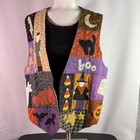 Vintage Handmade Halloween Applique Patchwork Vest Rev Ghost Pumpkins Folk Art