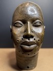 Vintage   Antique African Art Large Benin Bronze Head Sculpture - 13 5  Tall