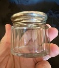Antique Edwardian English Faceted Glass Vanity Jar Sterling Silver Lid 1910