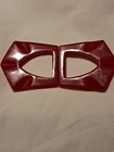 Vintage 1930s Art Deco Carved Red Bakelite Belt Buckle     Large Hinged Two-piece