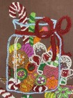 Vintage Crewel Embroidery Christmas Candy Cane Gingerbread Xmas Holiday Art 10x8