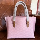 New Coach Cer24 Mollie Tote Bag 25 In Signature Canvas With Charms Powder Pink