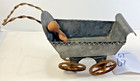 Vintage Toy Baby Carriage Stroller Buggy Toy Tin Metal And Baby Size 8   x 3   x 6   