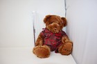 Fao Schwarz Plush Toy W  Logo 14  Brown Teddy Bear Plaid Pajamas Stuffed Animal