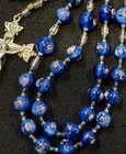 Stamped Sterling Silver Vintage Art Glass Bead Catholic Rosary  rs7