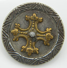 Antique Victorian Button Brass Fleury Cross Steel Cup Cut Steel Trim 1-1 8 