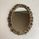 Vintage Vanity Mirror Tray Plate Oval Ornate Dogwood Floral Birds 9x7 Gold Brass