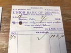 1888 1889 Union Bank Of Denver Receipts Lot Of 2 Antique Documents Colorado