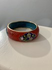 Vintage Chinese Metal Cinnabar Cloisonn     Bracelet Bangle  flowers 