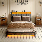 Full queen king Size Bed Frame Upholstered Platform W rgb Led Lights   4 Drawers
