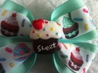 Girls Hair Bow 4  Wide Cupcakes Mint Green Grosgrain Ribbon French Barrette