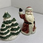Vintage Fitz   Floyd Omnibus Santa Christmas Tree Salt Pepper Shakers Set