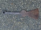 Rare Early American 18thc Country Wrought Iron Spatula With Scored Decoration