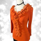 Y2k Rustic Orange Ruffled Long Sleeve Blouse  90s Style