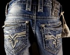  220 Mens Rock Revival Jean  jerry  Zipper Leather Inserts Slim Straight 36 X 30