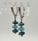 Vintage 925 Sterling Silver 3 Turquoise Dangle Drop Pierced Earrings Southwest