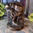 Antique Art Nouveau Cast Bronze Ivy Vine Leaf Bookend - Verdigris Patina - 5 75   