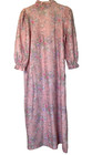 Lorraine Pink Flannel Nightgown Pink Purple Blue Flowers Lace Trim Size Small