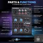 Pyle 5 Channel Professional Compact Audio Mixer With Usb Interface Pad20mxu