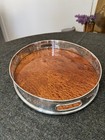 Antique Vintage Oval Silver And Inset Walnut Gallery Tray