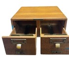 Antique Library Bureau Sole Makers Wood Card Catalog 2 Drawer Oak Brass Handles