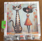Diamond Painting Kit Tall Cat And Lady With Fancy Hat 15 7  X 15 7 