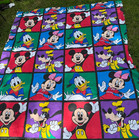 Vintage Disney Mickey   Friends Double Flat Sheet Colorblock Goofy Minnie Donald