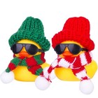 Rubber Duck Car Ornaments 2pack Winter Duck Car Dashboard T-red green Wool Cap