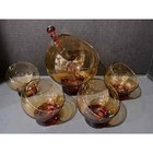 Vintage Mcm Unusual Cocktail Set Gold Glass Martini Mixer   4 Glasses 