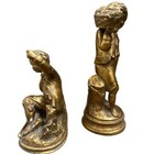 Pair Of Antique Spelter Clock Toppers Of 1800 s Boys Free Shipping