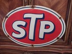 Large Vintage Stp Porcelain Metal Sign - Gas Pump Automotive Sign