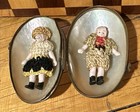 Antique Carl Horn Miniature tiny All Bisque Jointed Dolls In Mop Hinged Box