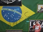 Ayrton Senna Signed Brazilian Flag Collage Framed 40x32 