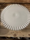 Fenton Vintage Milk Glass Cake Stand Silver Crest Ruffle 13   round W 5    Pedestal