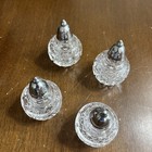 Vtg 4 Cut Glass Individual  mini Salt Pepper Shakers Silverplated Tops Japan