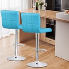 Bar Stools Set Of 2 Modern Pu Leather Adjustable Swivel Bar Stool With Back Blue