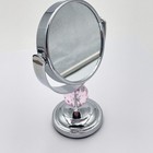 Silver Tabletop Make-up Vanity Mirror 5 In Round Dual Sided Pink Crystal Base