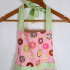 Babyboom Kids Apron Pink Donut Print Green Trim Sweet Treat Baking Cottage