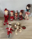 Vtg Big Lot Of 7 Elfs On The Shelf Pixies Knee Huggers   Cloth Dolls 1950s Japan