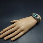 Old Harvey Era Hand Stamped Sterling Silver Turquoise Cuff Bracelet Vintage Pawn