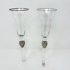 2pc Wedding Toasting Glasses Sliver Rim Diamond Champagne Flutes Long Stem Wine