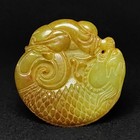 H 5 4 Cm Old Chinese Jade Hand Carved Fish Boy Necklace Pendant Gift Collection