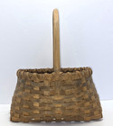 Vintage New England Country Wood Splint Basket W  Wood Handle