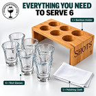 Shot Glass Set With Wooden Holder  1 Oz Heavy Base Shot Glasses  Set Of 6