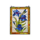 Stained Glass Window Panel Floral Multi Color Flower Tiffany Style Blue Scarlet