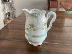Antique Silesia Mint Green Floral Raised Relief Gold Water Pitcher 