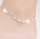 925 Sterling Silver Womens Adjustable 8 5  To 10  Layered Bead Chain Anklet D613