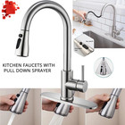 Kitchen Sink Faucet Brushed Nickel Single Handle Swivel Pull Down Sprayer Mixer