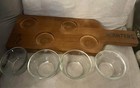 New  Planters Mr Peanut Nut Flight Wood Paddle Platter   Glass Bowls Great Gift