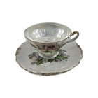 Nasco Del Coronado Iridescent W Roses Gold Trim Footed Tea Cup And Saucer Japan